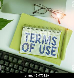 Conceptual caption Terms Of Use. Business approach Established conditions for using something Policies Agreements Stock Photo