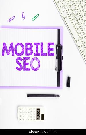 Text caption presenting Mobile Seo. Internet Concept process of optimizing a website to rank for mobile searches Stock Photo