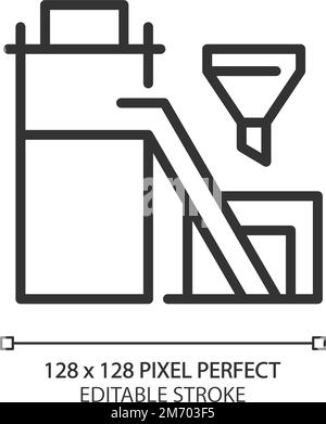 Coal preparation plant pixel perfect linear icon Stock Vector