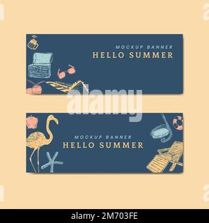 Hello summer mockup banners vector set Stock Vector