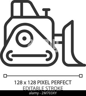 Bulldozer pixel perfect linear icon Stock Vector