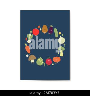 Vegetable cartoons frame on greeting card vector Stock Vector