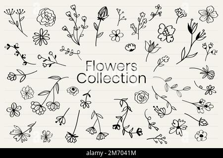 Various flowers doodle collection vector Stock Vector
