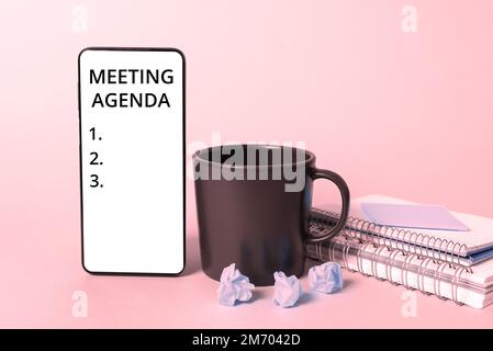Text showing inspiration Meeting Agenda. Business concept An agenda sets clear expectations for what needs to a meeting Stock Photo