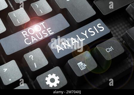 Text sign showing Root Cause Analysis. Word for Method of Problem Solving Identify Fault or Problem Stock Photo