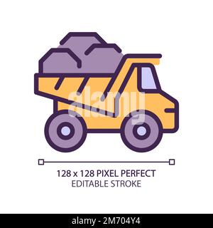 Dump truck pixel perfect RGB color icon Stock Vector