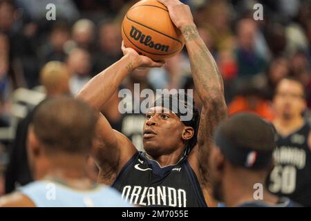 Orlando, Florida, USA, January 5, 2023, Orlando Magic forward Admiral Schofield #25 attempt to score in the first half at the Amway Center.  (Photo Credit:  Marty Jean-Louis) Stock Photo