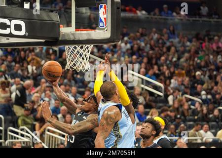 Orlando, Florida, USA, January 5, 2023, Orlando Magic forward Admiral Schofield #25 attempt to score in the first half at the Amway Center.  (Photo Credit:  Marty Jean-Louis) Stock Photo