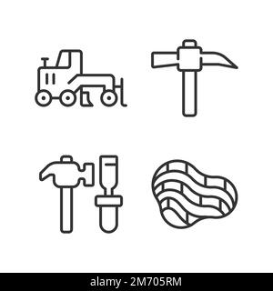 Quarry mining pixel perfect linear icons set Stock Vector