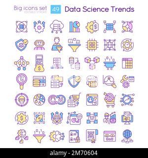 Data science trends RGB color icons set Stock Vector