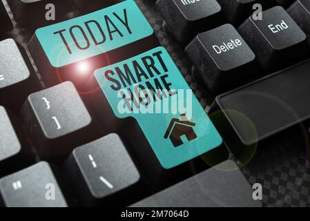 Conceptual caption Smart Home. Business concept automation system control lighting climate entertainment systems Stock Photo