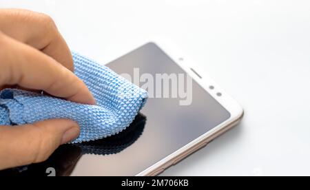 maintenance and repairing smartphones. many tempered glass screen protector and mobile phone, replace concept Stock Photo