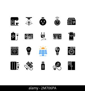Energy saver black glyph icons set on white space Stock Vector