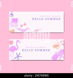 Hello summer mockup banners vector set Stock Vector