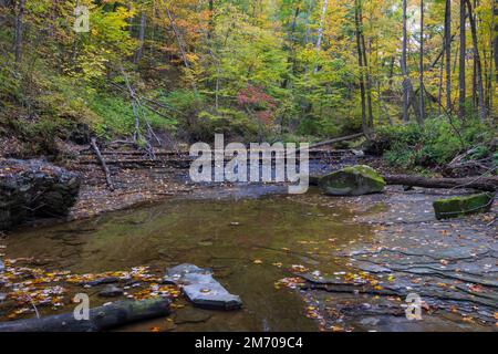 Bridal Veil Falls with fall colors in Cuyahoga Valley National Park, Ohio Stock Photo
