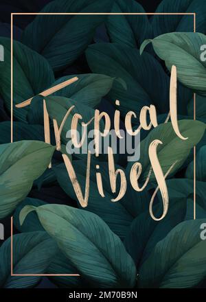 Green tropical leaves patterned poster vector Stock Vector