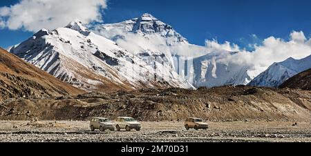 Mount Everest base camp, North face, Tibetan side Stock Photo