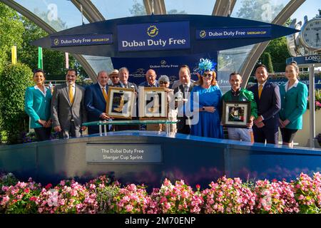 Ascot, Berkshire, UK. 6th August, 2022. The winners presentation. Credit: Maureen McLean/Alamy Stock Photo