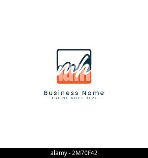 M H MH Initial letter handwritten and signature vector image template in square shape logo Stock Vector