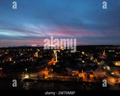Above Teterow at sunset Stock Photo