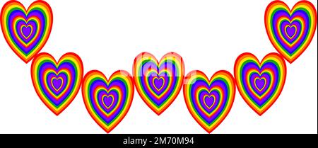 Rainbow hearts frame illustration isolated on background Stock Vector