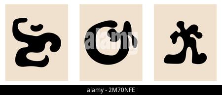 Set of abstract posters. Hand drawn minimal design. Contemporary modern art Stock Vector