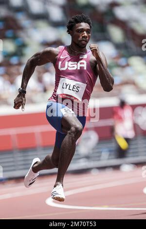 Noah Lyles (USA) competing in the Men's 200 metres at the 2020 (2021) Olympic Summer Games, Tokyo, Japan Stock Photo
