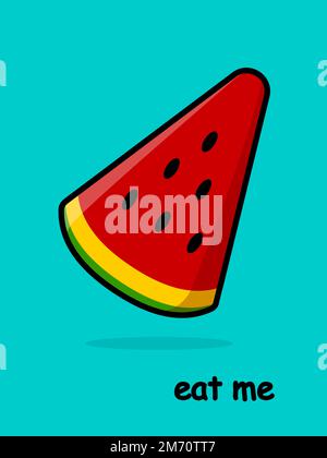 Cartoon watermelon. Eat me postcard. Vector illustration. Stock Vector