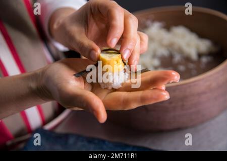 Japanese egg nigiri. Stock Photo