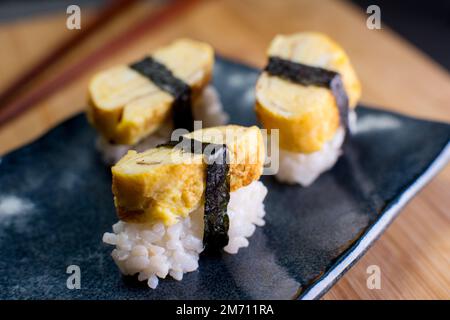 Japanese egg nigiri. Stock Photo