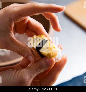 Japanese egg nigiri. Stock Photo