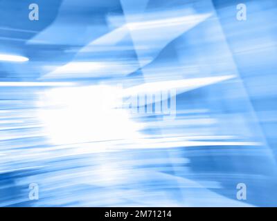 Blurred bokeh corridor in spacious modern medical facility. Abstract blurred new hospital with abstract lights. Stock Photo