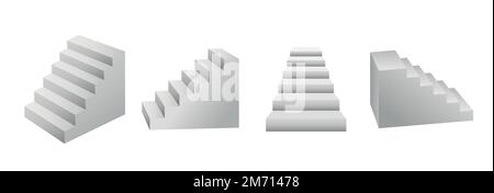 White stairs, 3d interior staircases isolated on white. Vector steps collection. Staircase for interior illustration isolated on white background. EPS Stock Vector