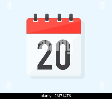 The day twentieth of the month with date 20, twentieth day logo design. Calendar icon flat day 20. Reminder symbol. Event schedule date. Stock Vector