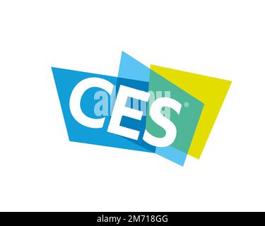 Consumer Electronics Show, rotated logo, white background B Stock Photo