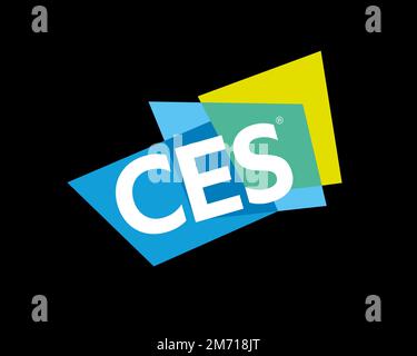 Consumer Electronics Show, rotated logo, black background Stock Photo
