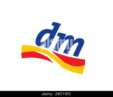 Dm drogerie markt, rotated logo, white background B Stock Photo