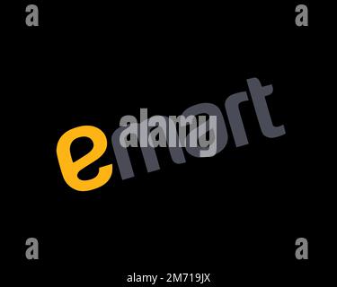 E mart, rotated logo, black background B Stock Photo - Alamy