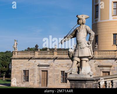 Sculpture of a uniformed hunting assistant in the Moritzburg Hunting and Baroque Palace in the middle of Schlossteich See, Meissen County, Saxony Stock Photo