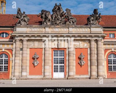 The opulent entrance door next to the entrance to the Filmmuseum Potsdam on Breite Strasse, Potsdam, Brandenburg, Germany Stock Photo