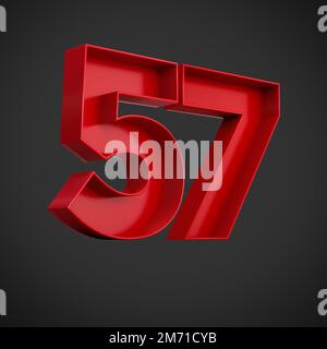 A 3D render of red block digits of the number 57 on a black background Stock Photo