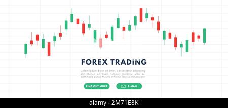 Forex Trading banner. Stock market candlestick, chart green and red japanese candle stick. Chart of buy and sell indicators vector illustration Stock Vector