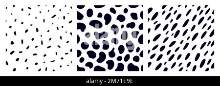 Set of animal pattern for textile design. Seamless pattern of dalmatian or cow spots. Natural textures. Stock Vector