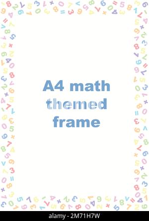 Mathematics themed vector frame for worksheets and arithmetic school tasks. Vector illustration, great for vertical and horizontal A4 formats, or pages with similar aspect ratio Stock Vector