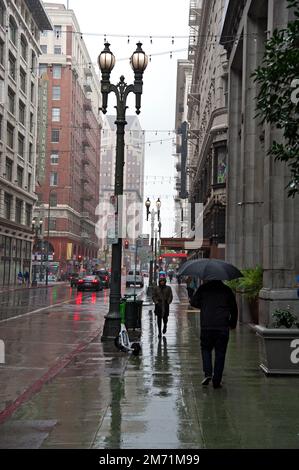 Downtown Los Angeles on a rainy day, CA., USA Stock Photo