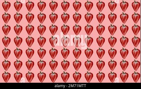 seamless pattern of fresh strawberry half on pink background  Stock Photo