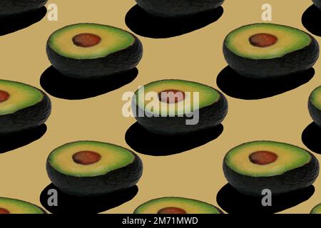 seamless pattern of fresh avocado with shadow on yellow background  Stock Photo