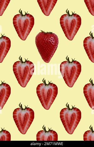seamless pattern of fresh strawberry half on yellow background  Stock Photo