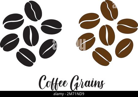 Black and brown coffee grains on a white background Stock Vector