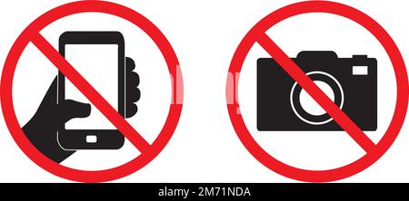 Photography and smart phone use prohibition sign on a white background Stock Vector